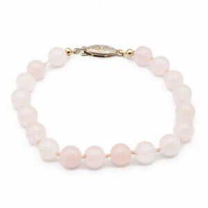 Vintage Rose Quartz Beaded Bracelet – Soft Pink Gemstone – 8 Inches